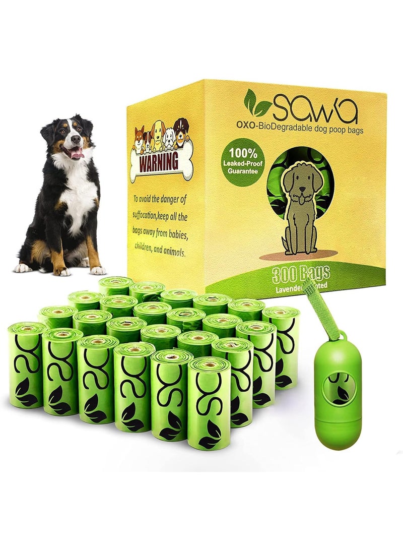 SAWA Dog Poop Bags Lavender Scented with Dispenser 20 Rolls 300 Packs of Thick Poo Bags and Leash Clip for Doggy Cat Puppy Large Biodegradable leak Proof Eco- Friendly Dog Waste Bags, Pet Dog Supplies - Image 1